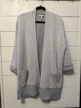 Eileen Fisher Open Front Reversible Cardigan Womens Medium Gray Pockets Cashmere